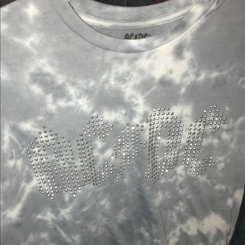 AC/DC Gray and White Tie Dye bedazzled T-Shirt